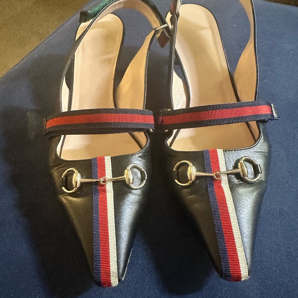 Gucci Blue, White and Red Loafers with Signature Horsebit